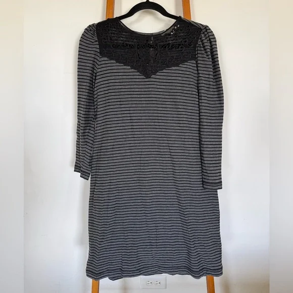 LOFT | Dresses | Loft Charcoal Lace Stripped Knit Dress | Poshmark LOFT | Dresses | Loft Charcoal Lace Stripped Knit Dress | Poshmark